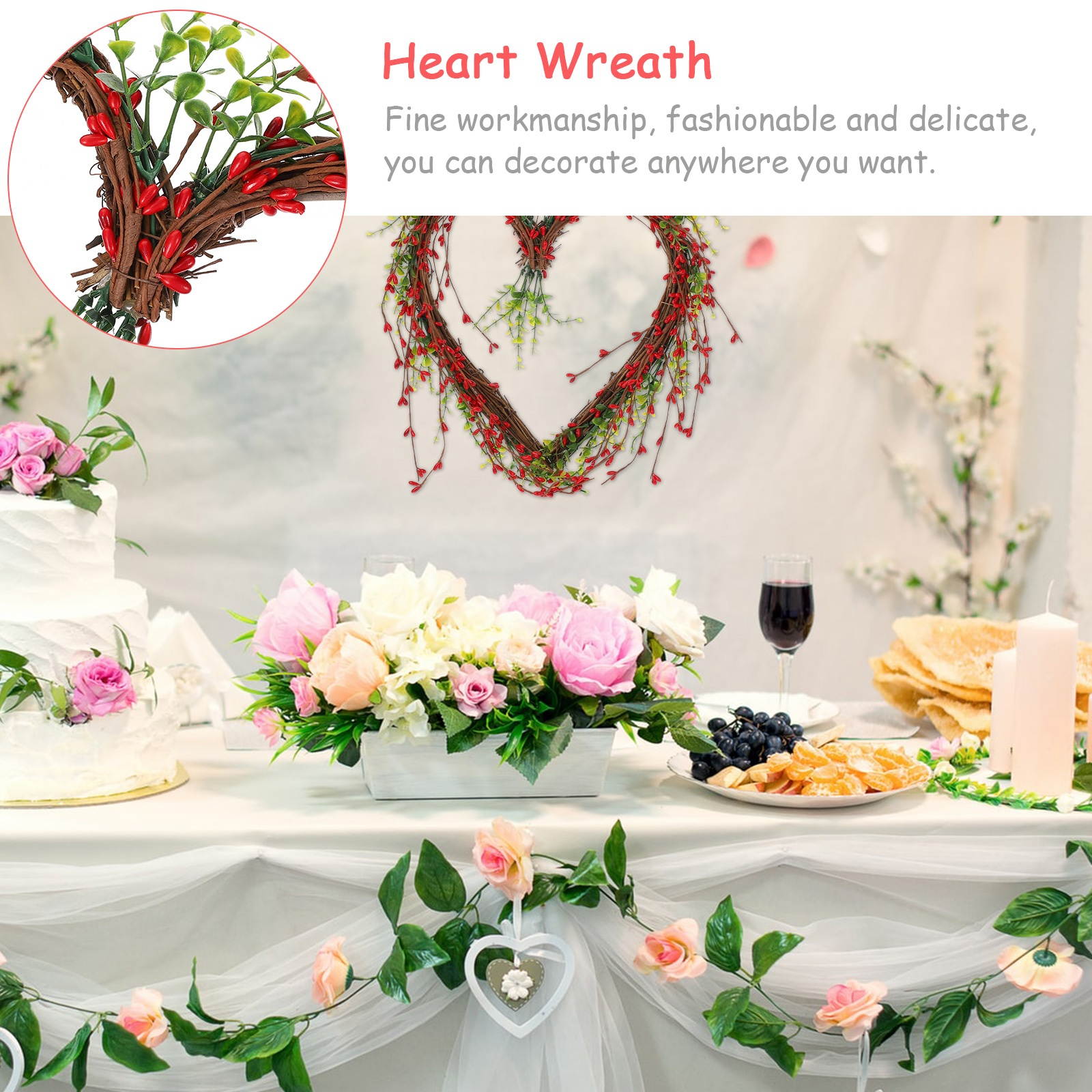 1Pc Berry Wreath Lovely Chic Wedding Party Wreath Hanging Ornament Wall Decoration