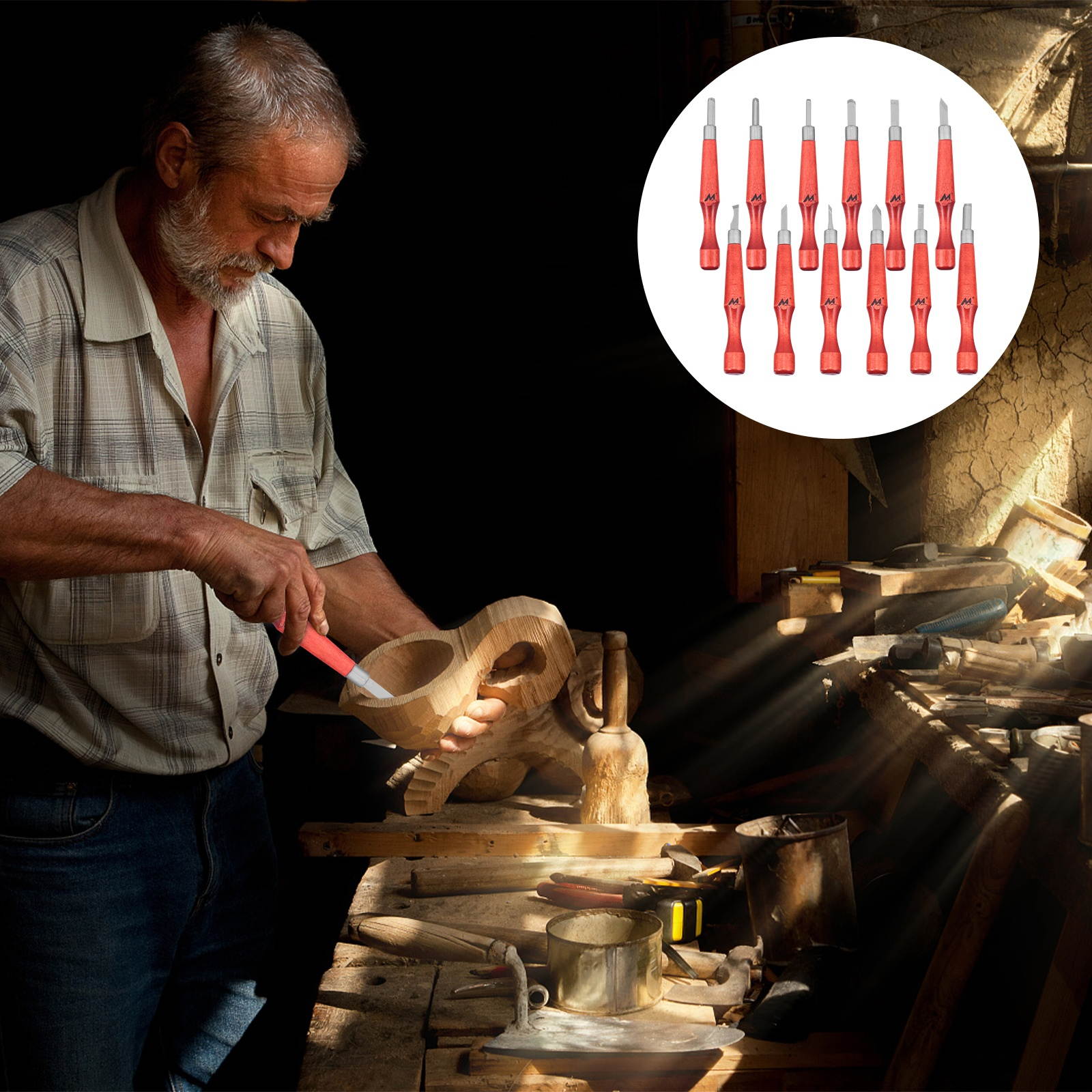 12pcs Useful Carving Tools Woodcut Knives Woodworking Knives with Storage Bag