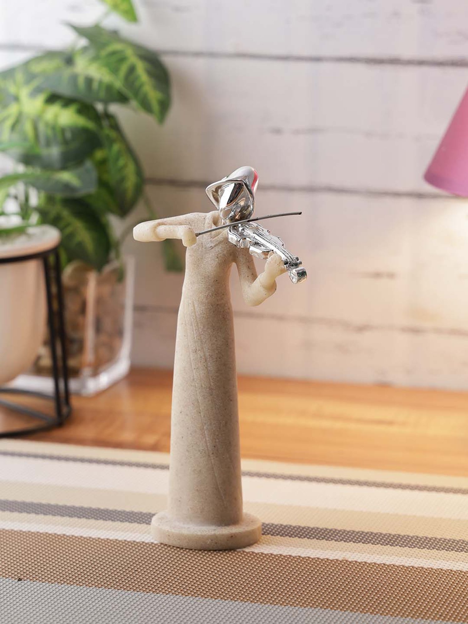 TAYHAA Beige & Silver Resin Musician Lady Showpiece - Set of 1