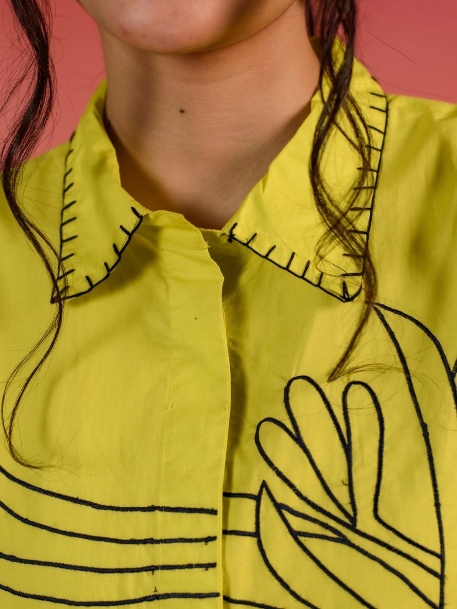 Kameez by Pooja Lemon Yellow Embroidered Poplin Shirt with Pant Co-ord Set