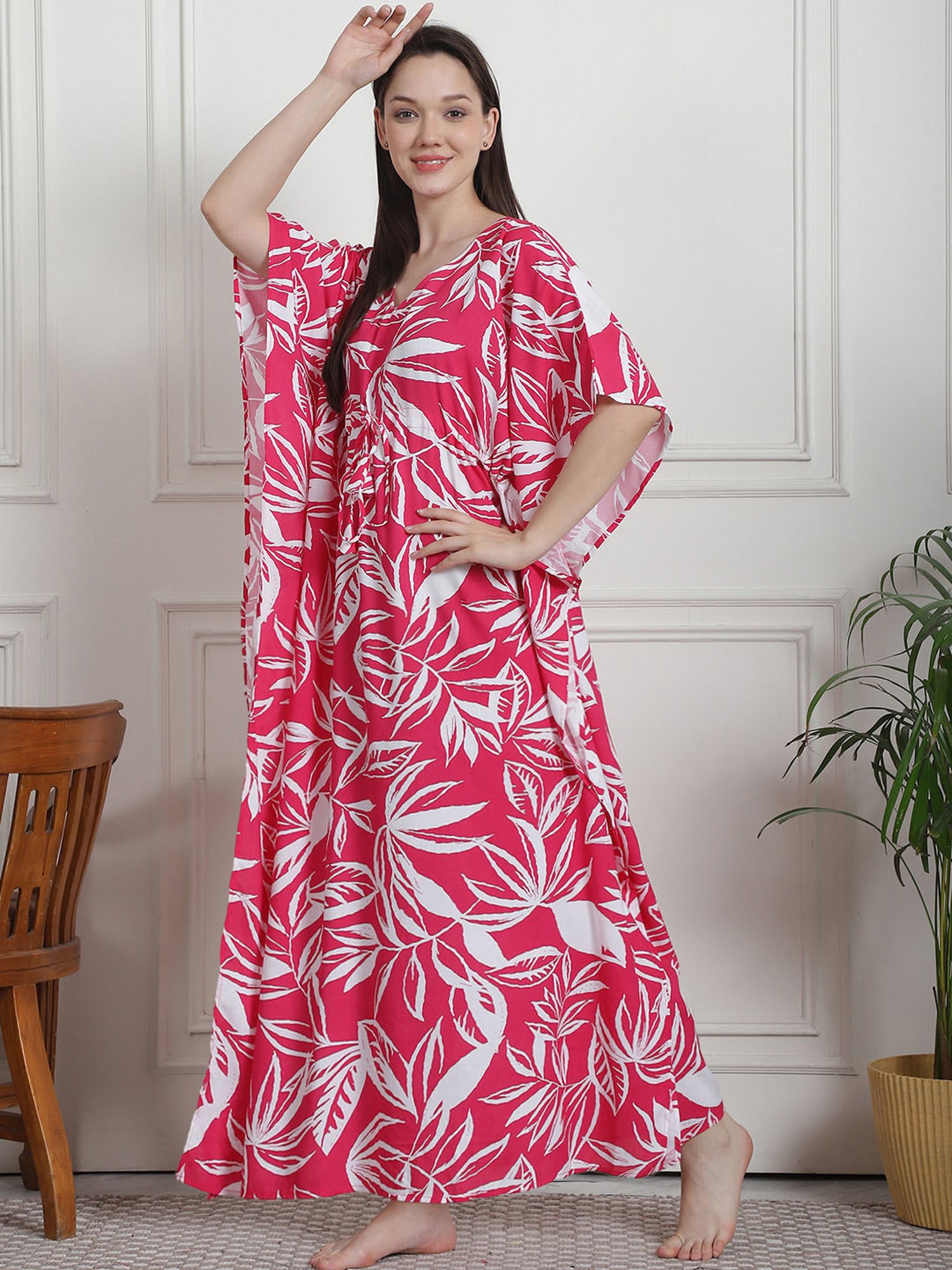 Secret Wish Pink Floral Print Kaftan Nighty