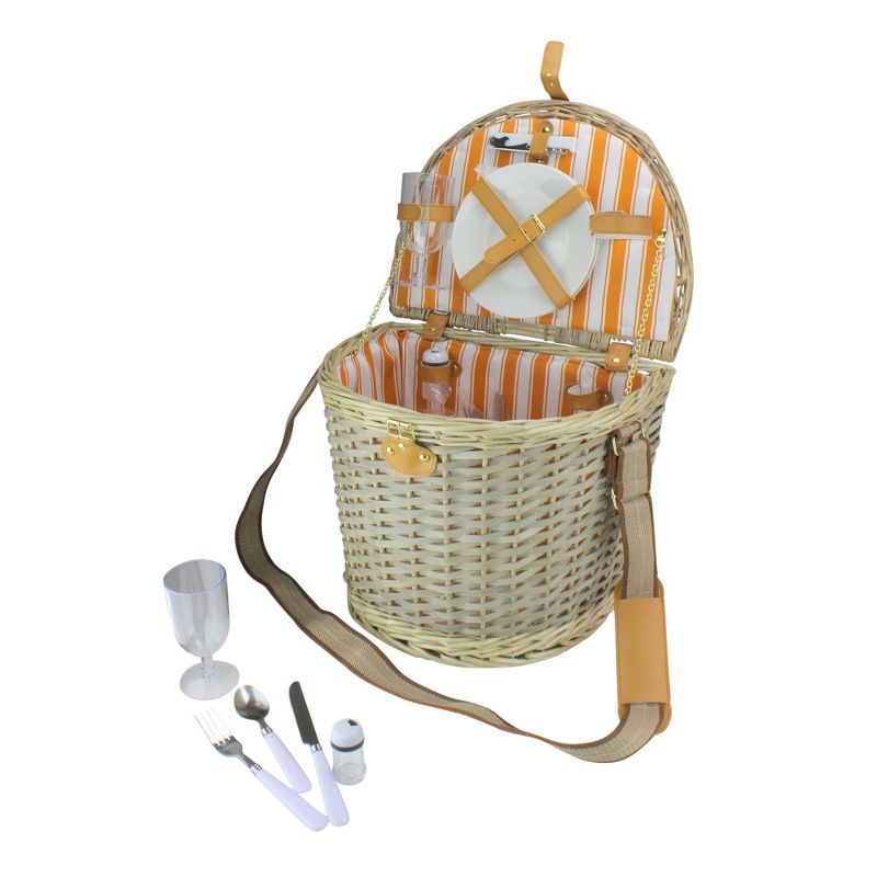 Northlight 15.5" Hand Woven Willow 2-Person Picnic Basket and Accessory Set - Brown