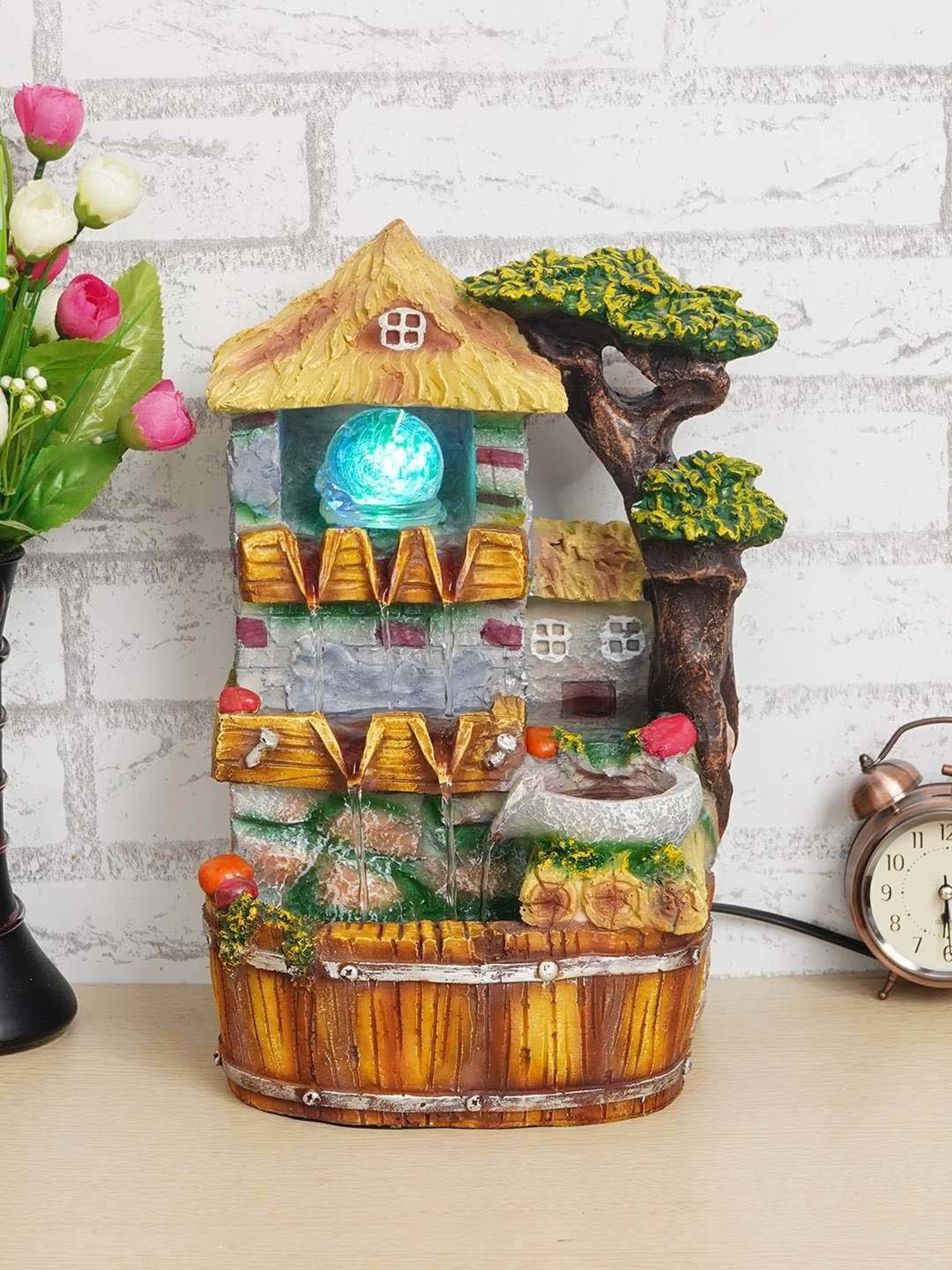 CHRONIKLE Multicolor Polyresin Hut Style 3 Steps Waterfall Fountain