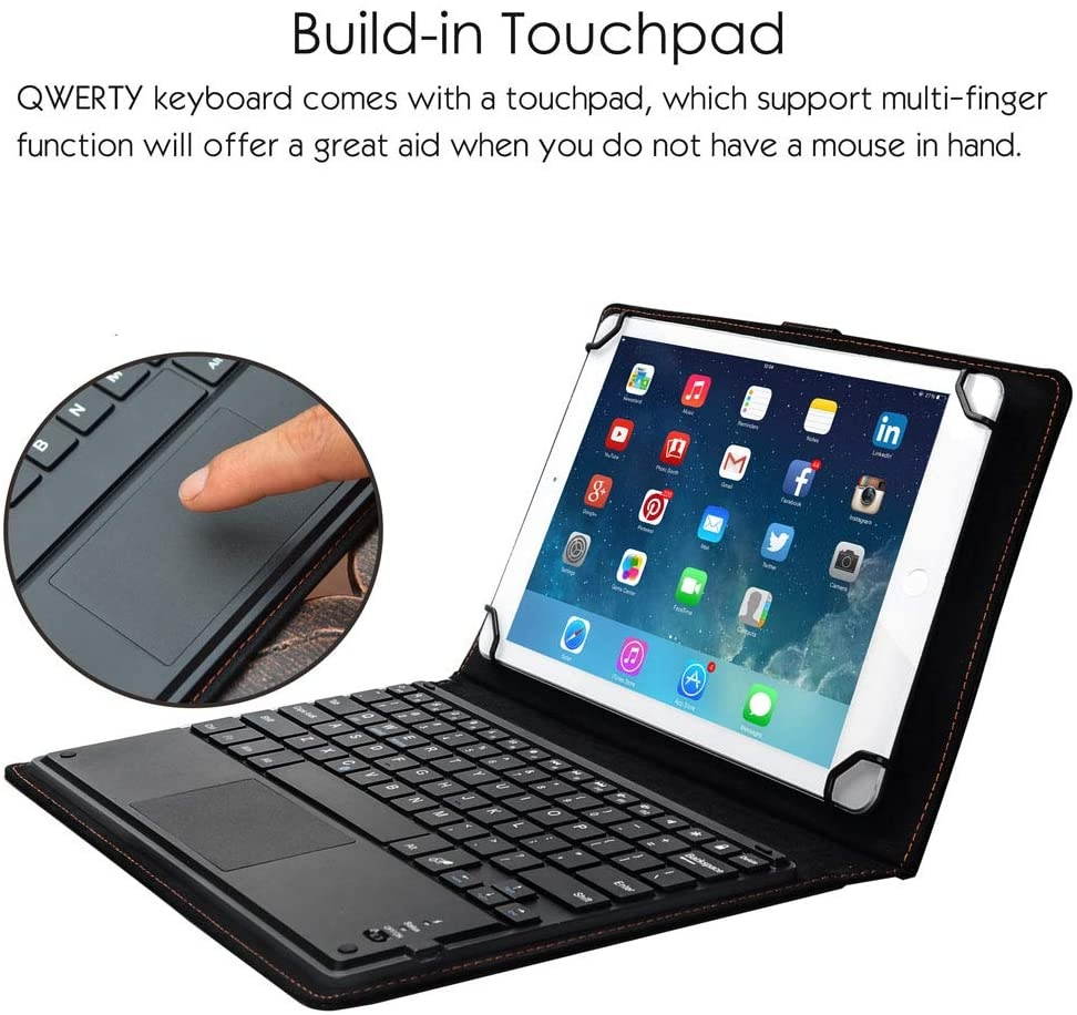 Eoso TouchPad Keyboard case for 9 1010.110.5 Tablets2-in-1 Bluetooth Wireless Keyboard with Touchpad & Leather Folio Cover(Black)
