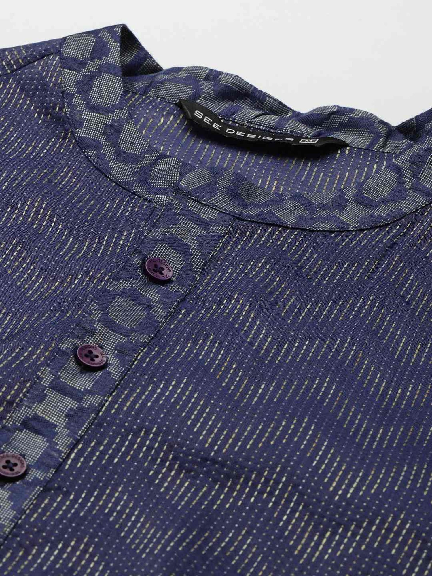 See Designs Blue & White Regular Fit Self Pattern Kurta Bottom Set