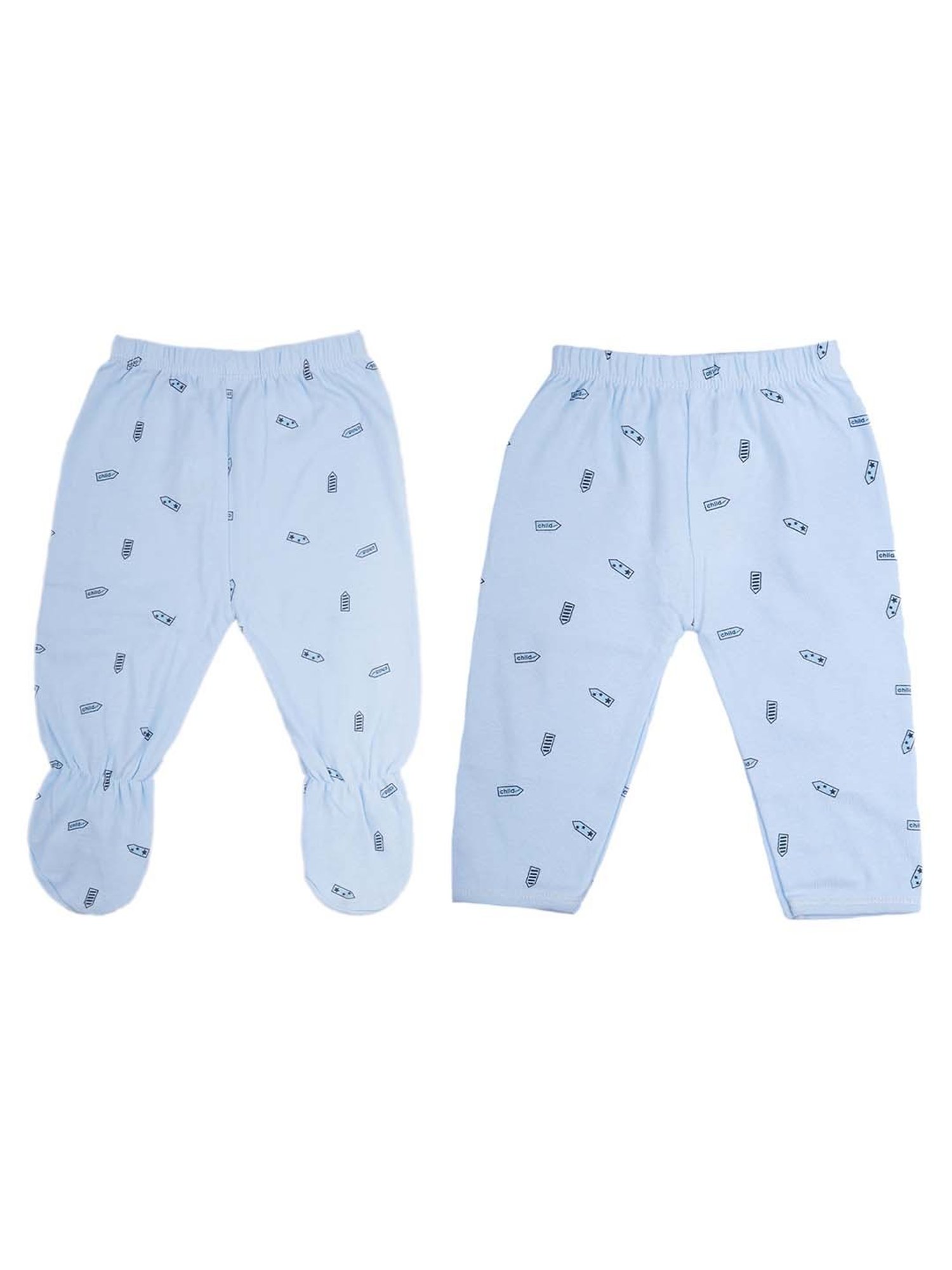 Baby Moo Kids Blue Printed Full Sleeves T-Shirt Set