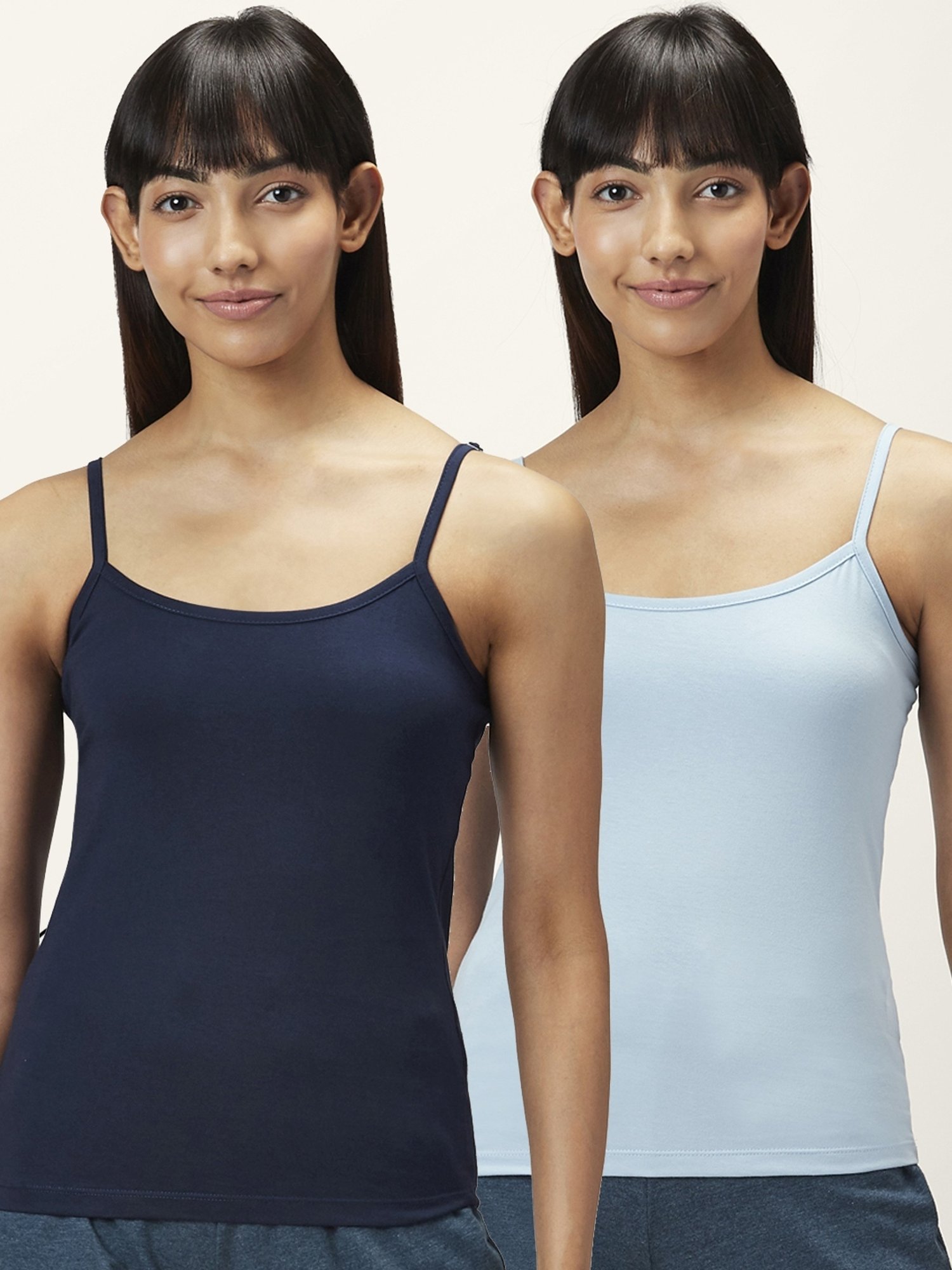 Dreamz by Pantaloons Sky Blue & Navy Cotton Camisoles - Pack Of 2