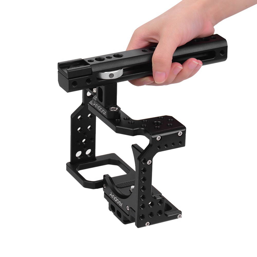 Andoer Camera Cage + Top Handle Kit Video Film Movie Making Stabilizer Aluminum Alloy with Cold Shoe Mount Cable Clamp Mounting Adapter for Sony A7II/A7III/A7SII/A7M3/A7RII/A7RIII Camera