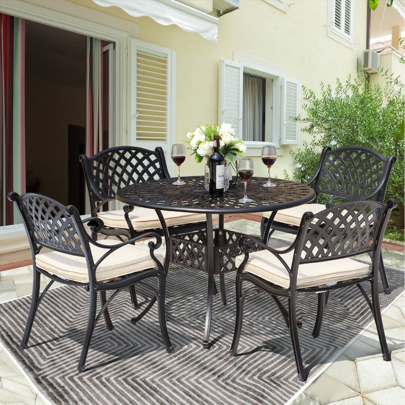 5pc Cast Aluminum Dining Set with Cream Cushions - Nuu Garden