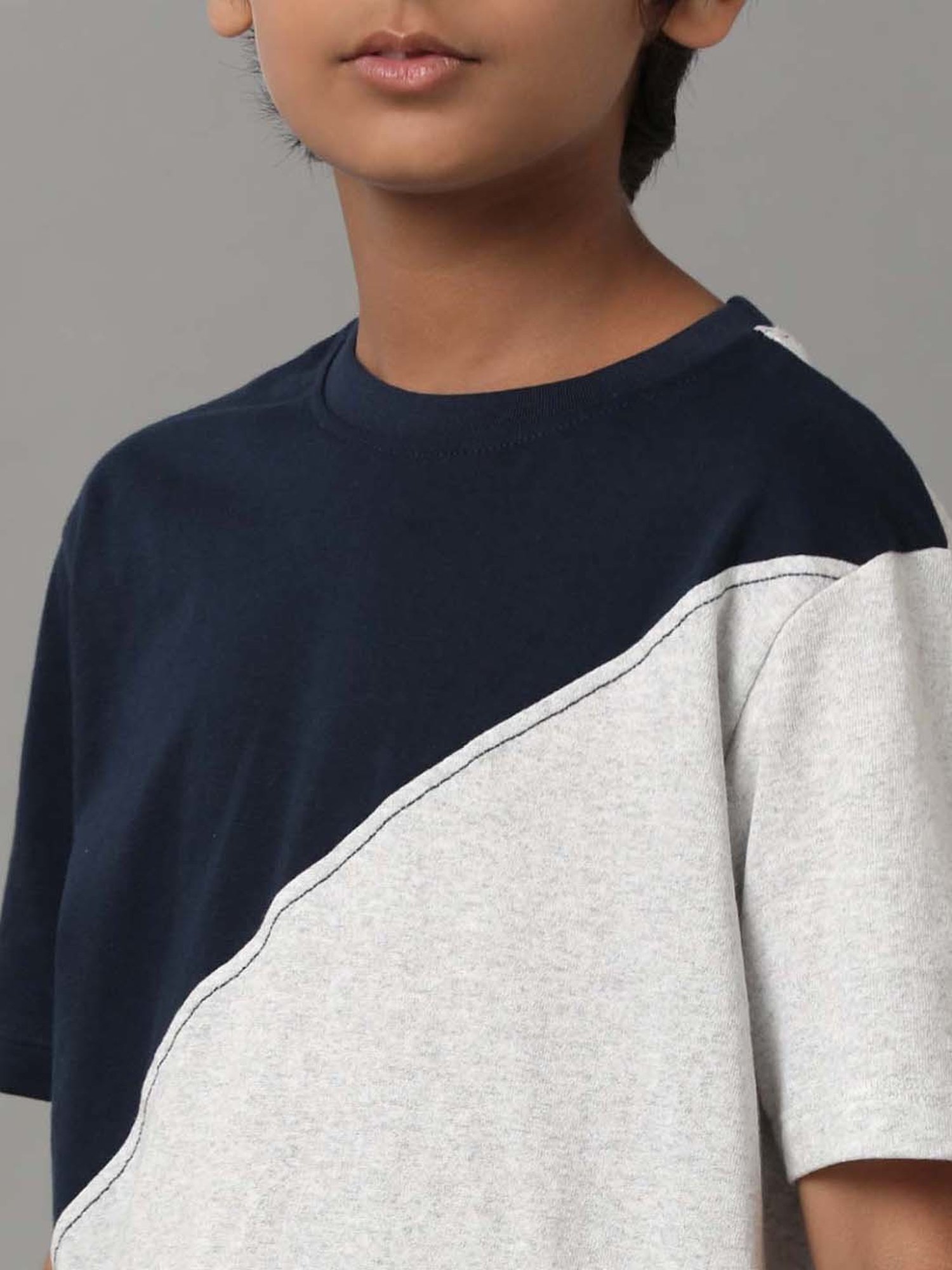 Under Fourteen Only Kids Navy & White Cotton Printed T-Shirt