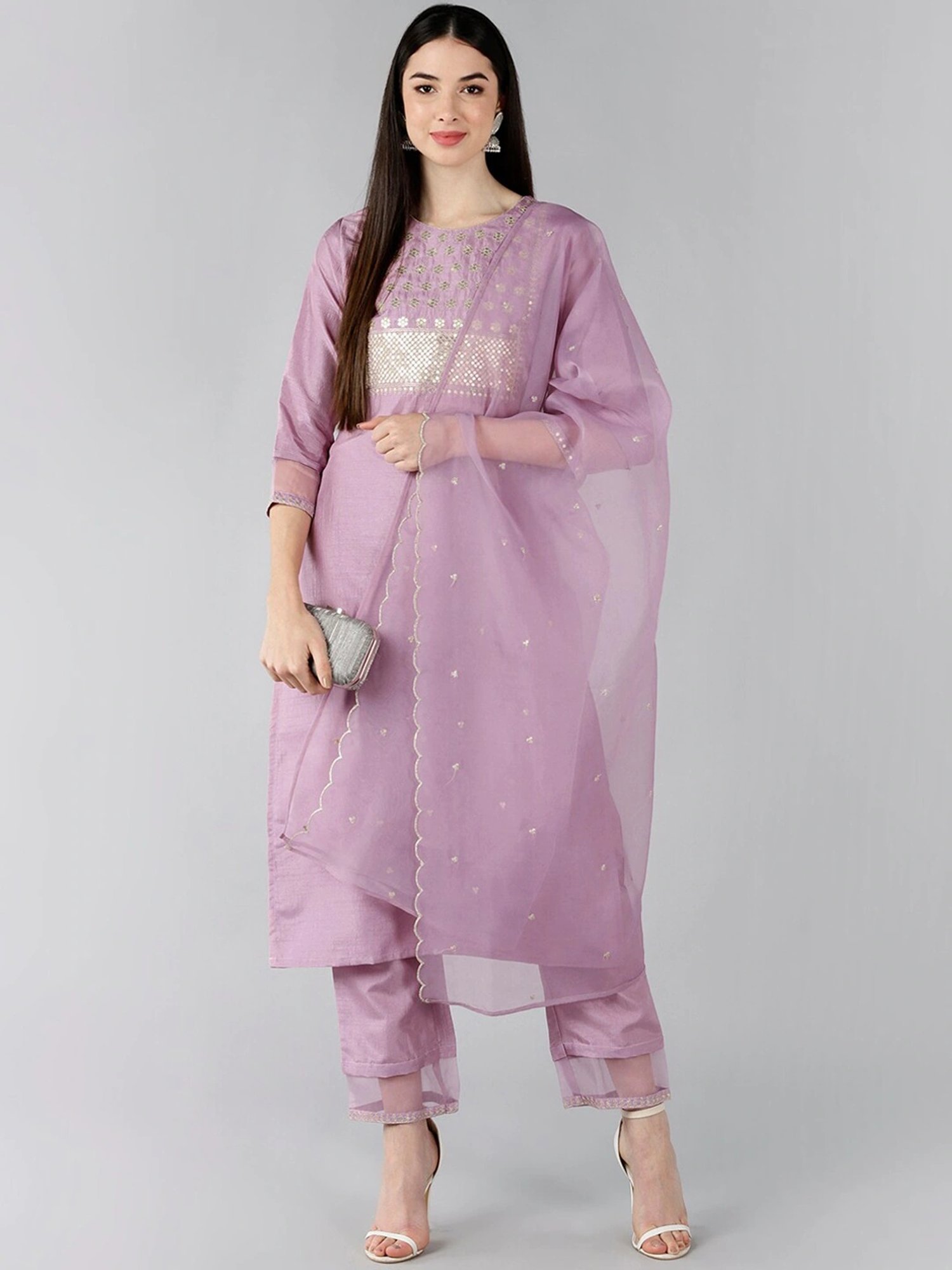 Vaamsi Purple Embellished Kurta Pant Set With Dupatta