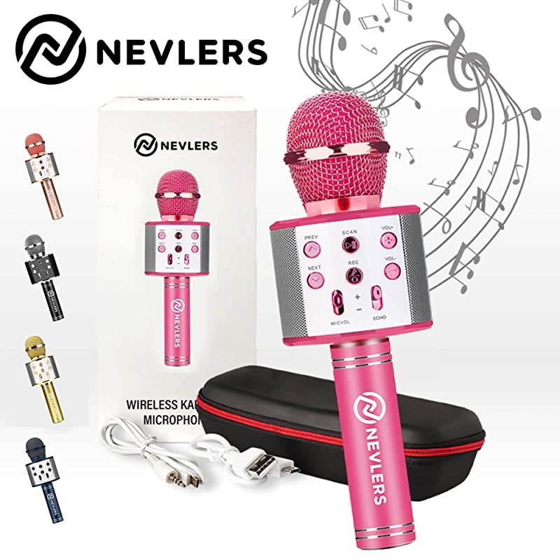Karaoke Microphone with Wireless Bluetooth Speaker and Recording Options, Easy to Use Portable Handheld Karaoke Machine for Kids and Adults - Pink