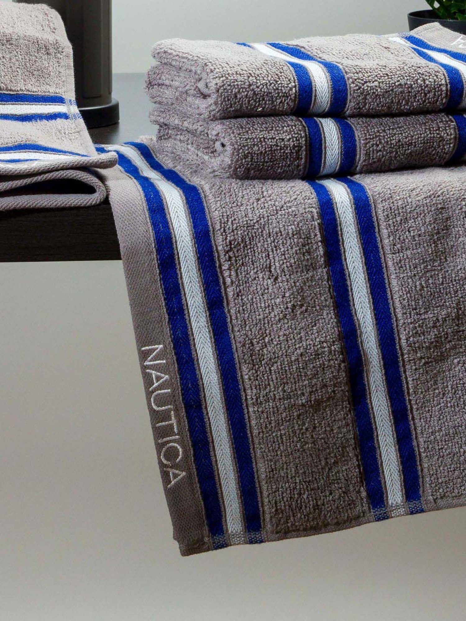 Nautica Vintage Crew Stripe Grey Cotton 500 GSM Super Soft Zero Twist Hand Towel - Set of 4