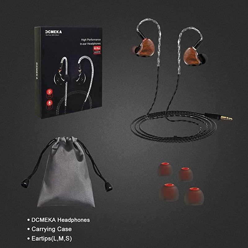 Monitors Newest Updated Version Wired Earbuds HeadphonesEarphonesHeadset Dual Drivers with MMCX Detachable Cables NoiseIsolating Sweatproof Earphones HiFi Stereo Wood Grain