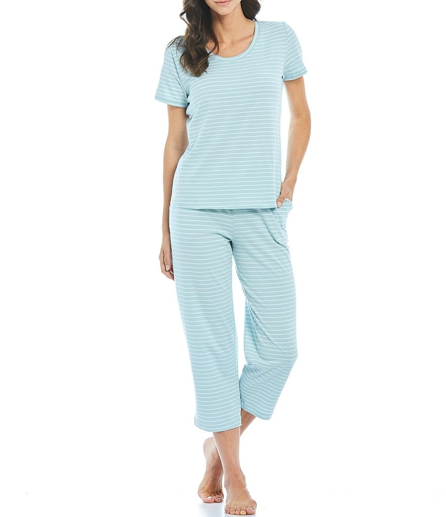 Sleep Sense Striped Print Jersey Knit Cropped Coordinating Sleep Pants