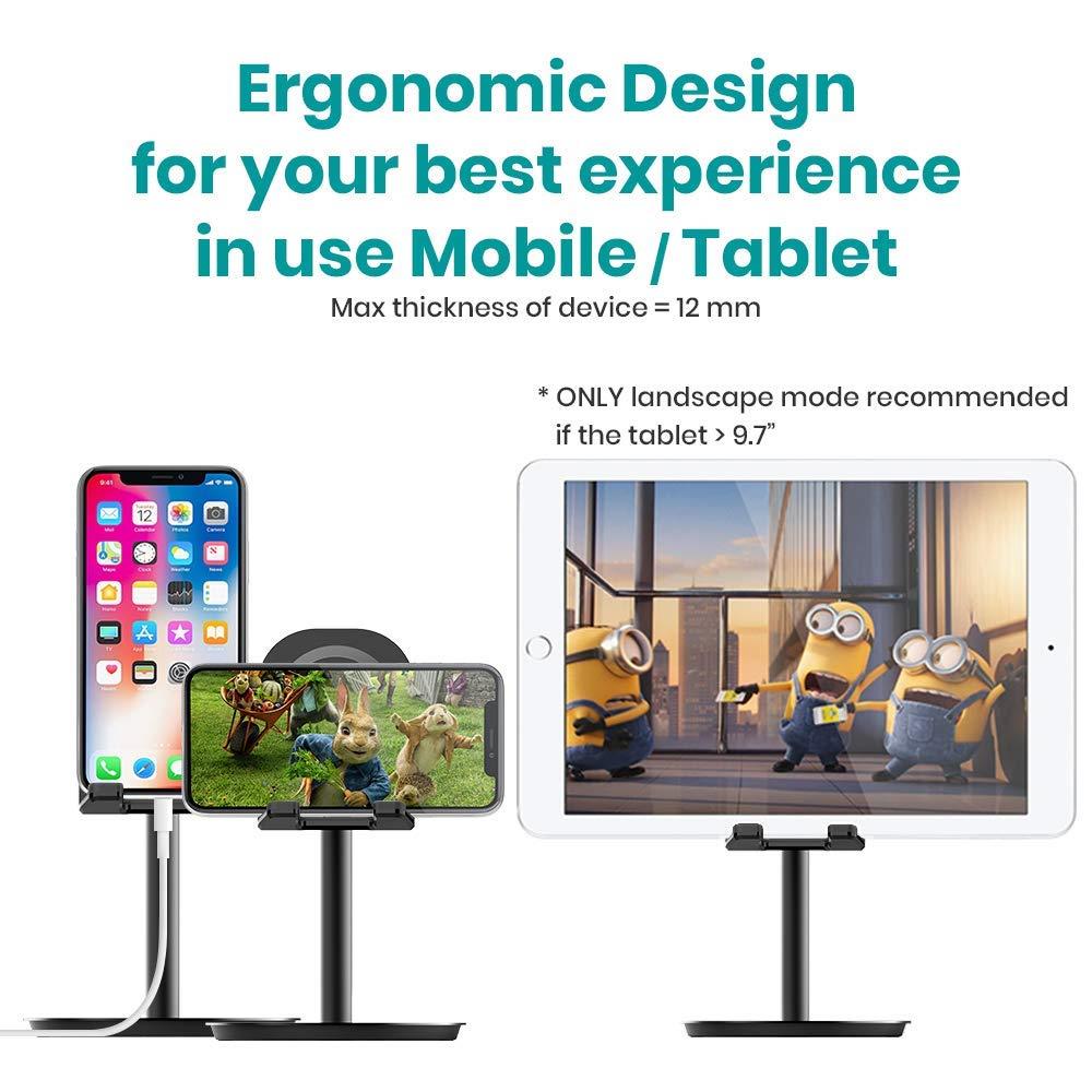 Klearlook Cell Phone Stand, Height Adjustable Desk Stand Holder Compatible for iPhone Galaxy Phone Tablet Smartphone Stand (Black)