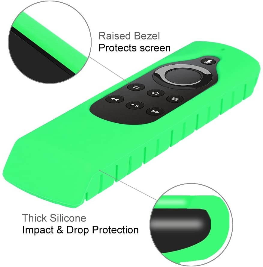 Fintie Silicone Case for 2nd Gen Fire TV Stick with 1st Gen Alexa Voice Remote, Compatible with Echo/Echo Dot Alexa Voice Remote - Honey Comb Series [Anti Slip] Shockproof Cover, Green-Glow