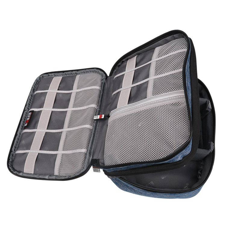 BUBM Electronic Organizer, Double Layer Travel Gadget Storage Bag for Cables, Cord, USB Flash Drive, Power Bank and More-a Sleeve Pouch for 7.9" iPad Mini (Medium,Denim Blue)