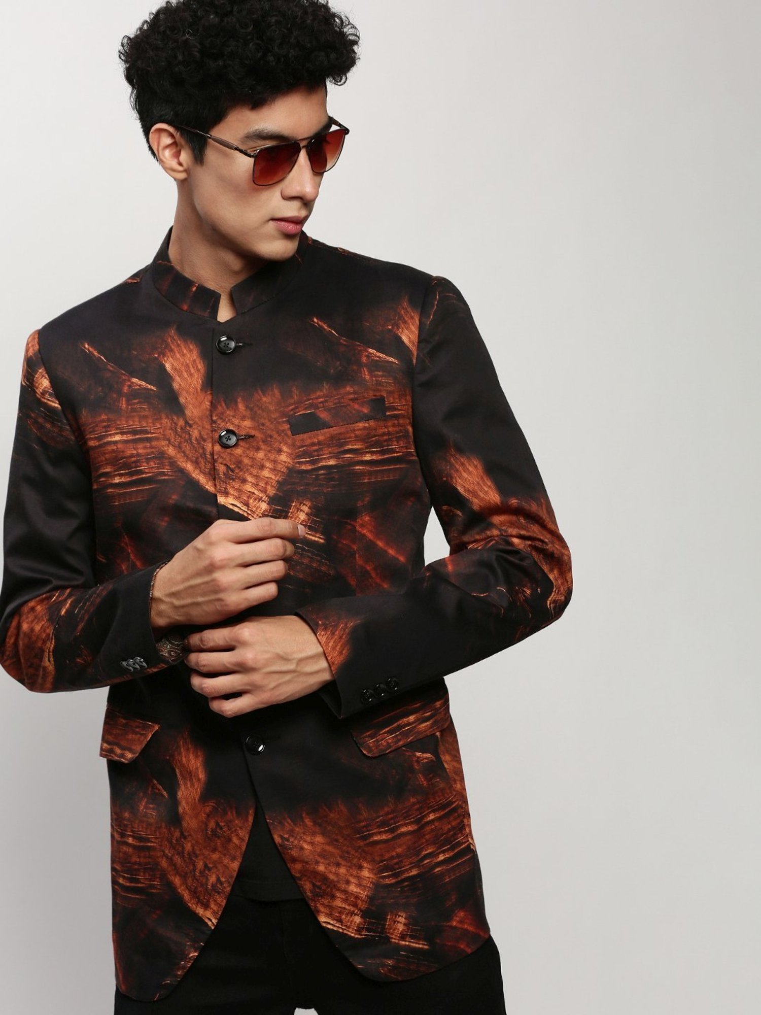 SHOWOFF Black Slim Fit Printed Blazer