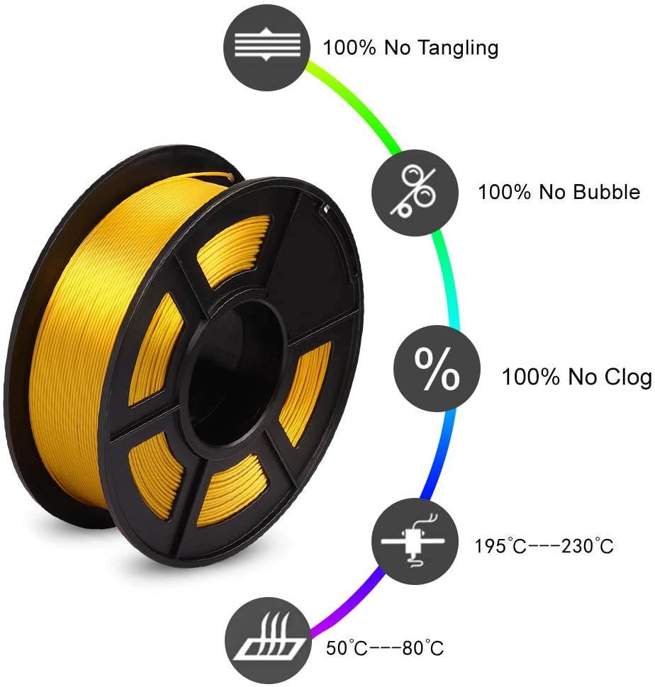 Aystkniet Silk Gold PLA 3D Printer Filament 1.75mm, 3D Printing Filaments 1 kg Spool, Dimensional Accuracy +/- 0.02 mm