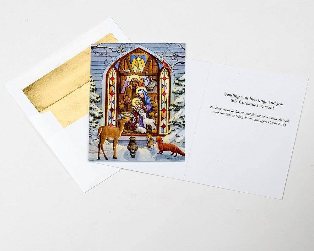 Stained Glass Nativity Christmas Cards - Set of 15