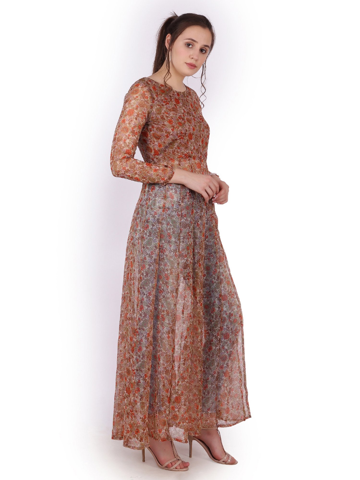 Scorpius Brown Floral Print Long Top