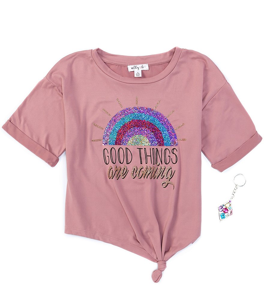 Ally B Big Girls 7-16 Short-Sleeve Good Things Rainbow Flip-Sequin Tee