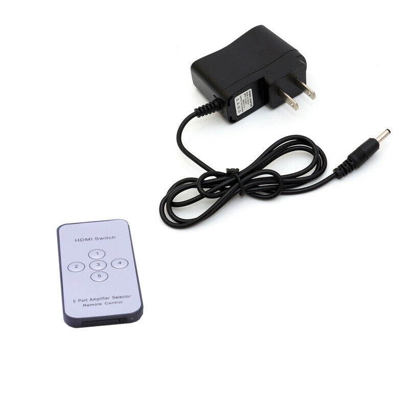 5 Port HDMI Switch W Remote 1080P HDTV HD Aluminium W Power Adapter Black