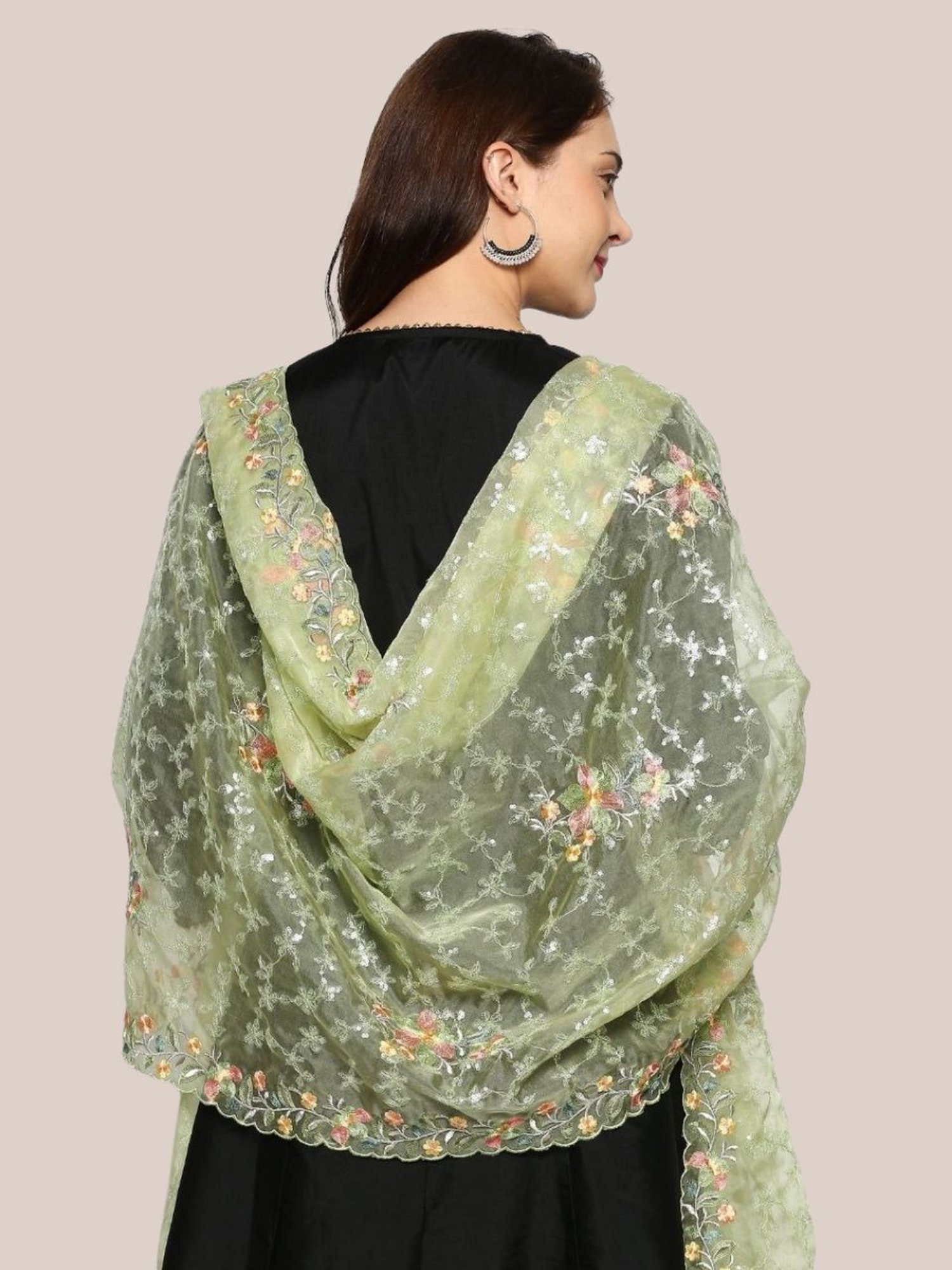 Dupatta Bazaar Pastel Green Embroidered Dupatta