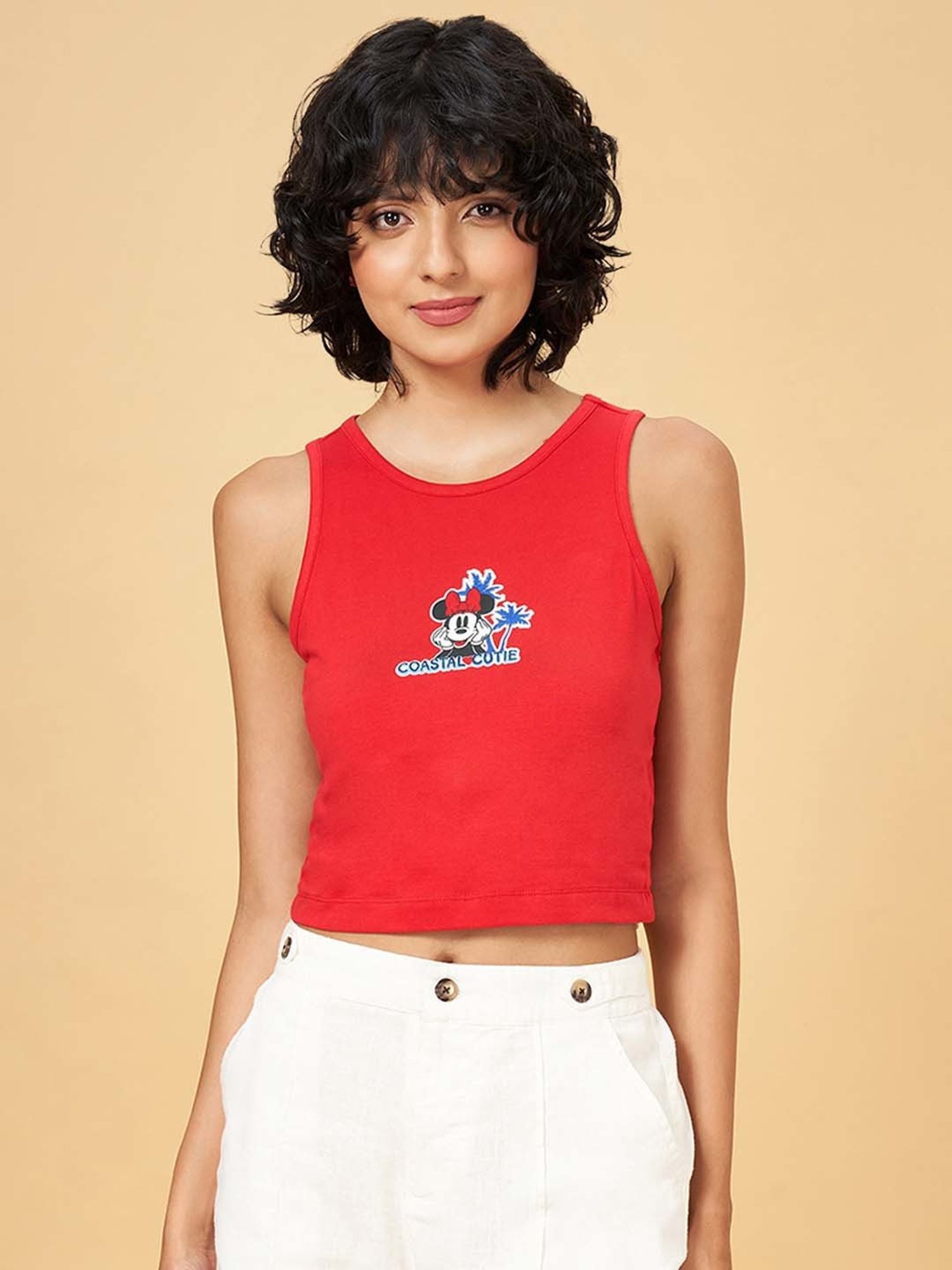 Honey by Pantaloons Red Printed Cropped T-Shirt