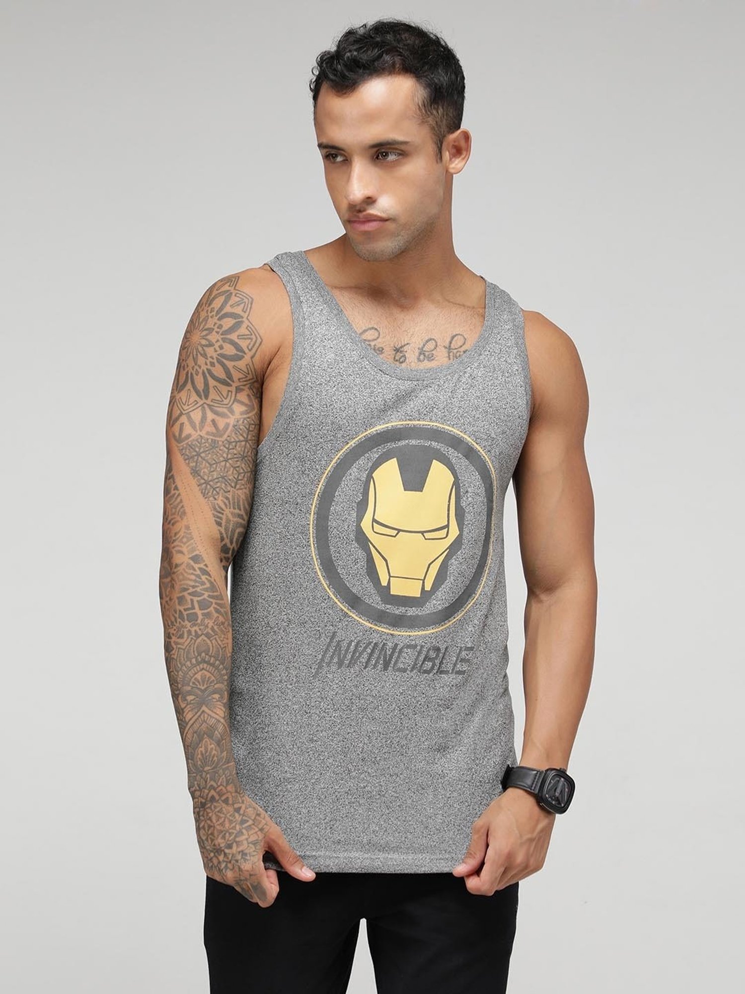 Zoiro Grey Melange Regular Fit Graphic Print Vest