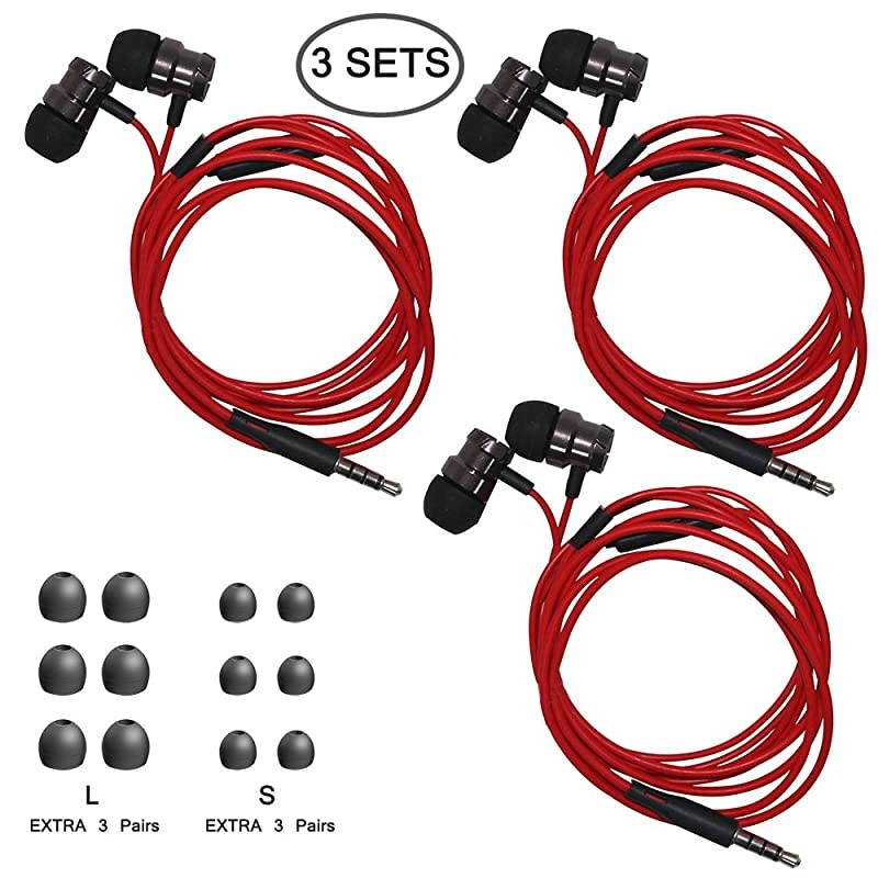3 Packs Earphone with Remote & Microphone, in Ear Stereo Sound Noise Isolating Tangle Free for Smartphones, Laptops, Gaming, Fits 3.5mm Interface Device