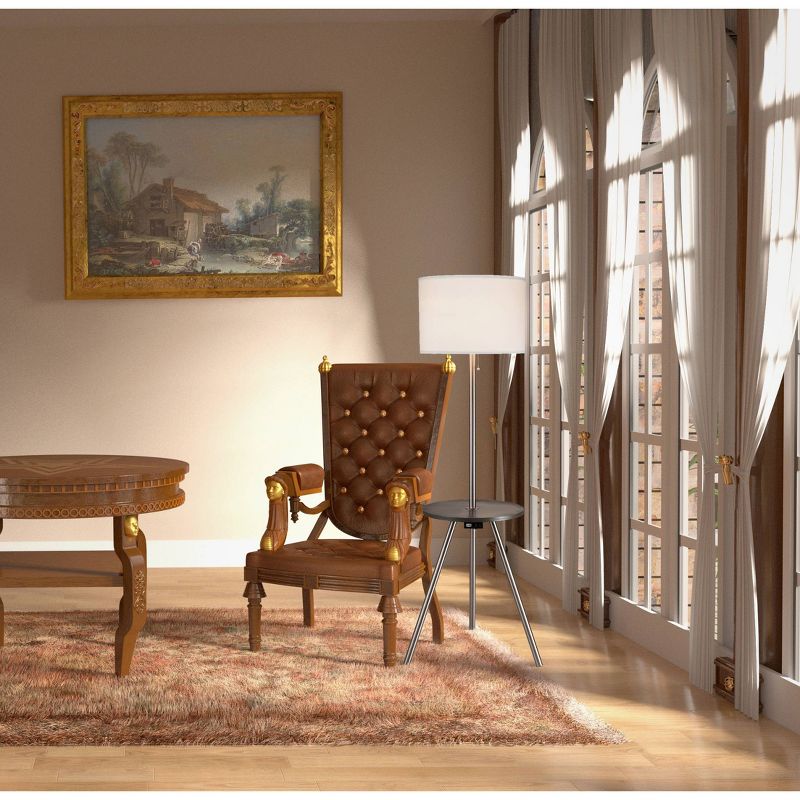 56" Traditional Round Side Table Floor Lamp Silver - Ore International