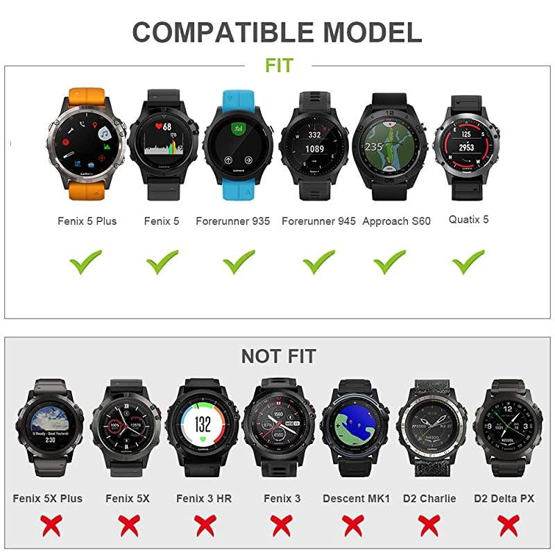 Compatible with Fenix 5 Band Easy Fit 22mm Width Soft Silicone Watch Strap Replacement for Fenix 5Fenix 5 PlusForerunner 935Approach S60Quatix 5 Dark Blue