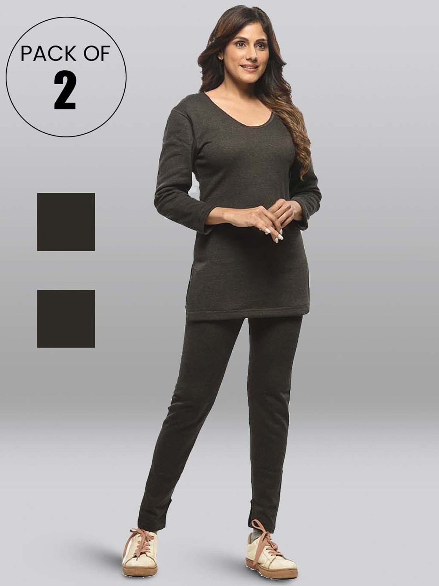 LUX Inferno Black Plain Long Top Leggings Set - Pack Of 2