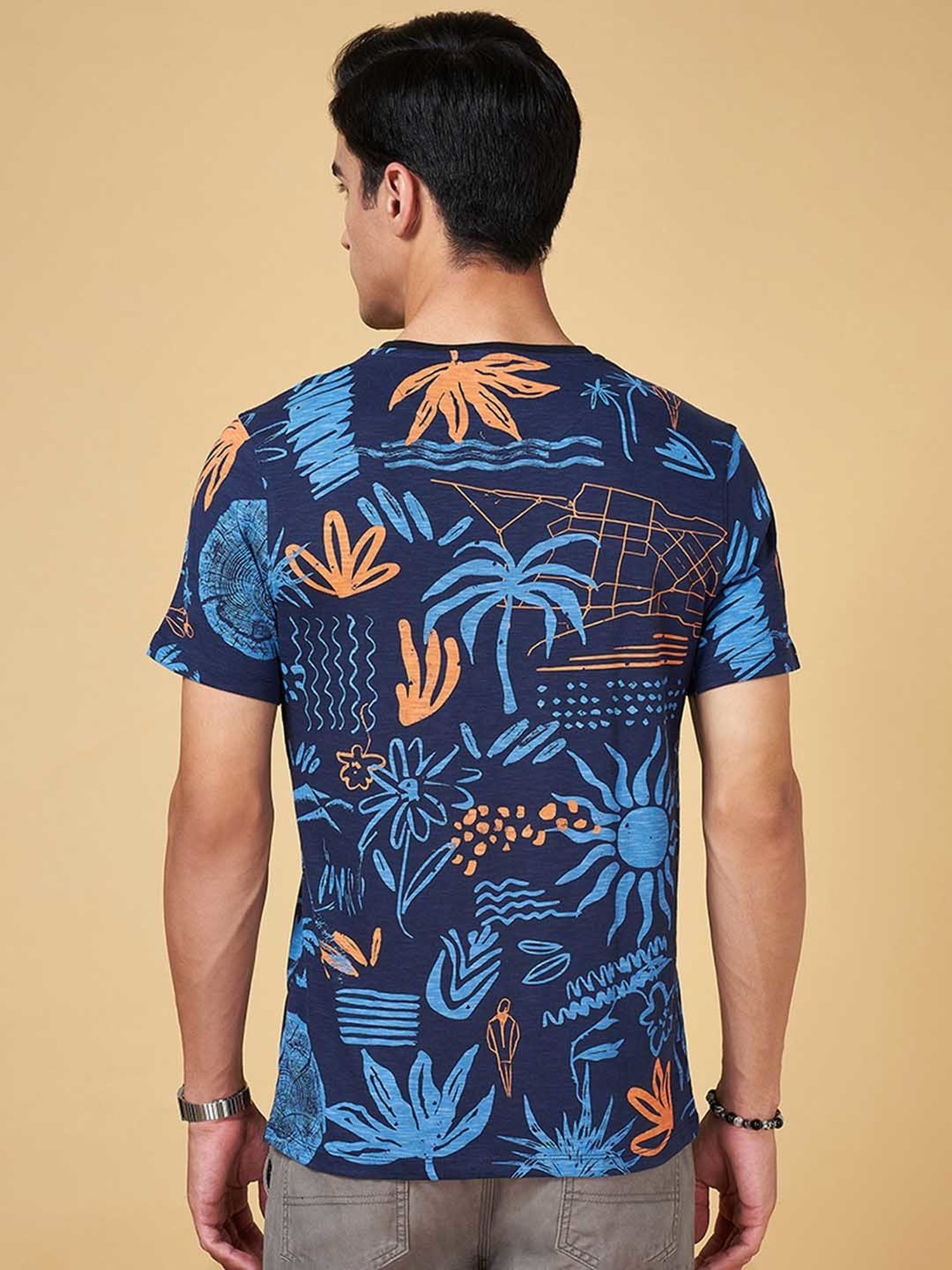 Urban Ranger by Pantaloons Navy Slim Fit Printed Crew T-Shirt