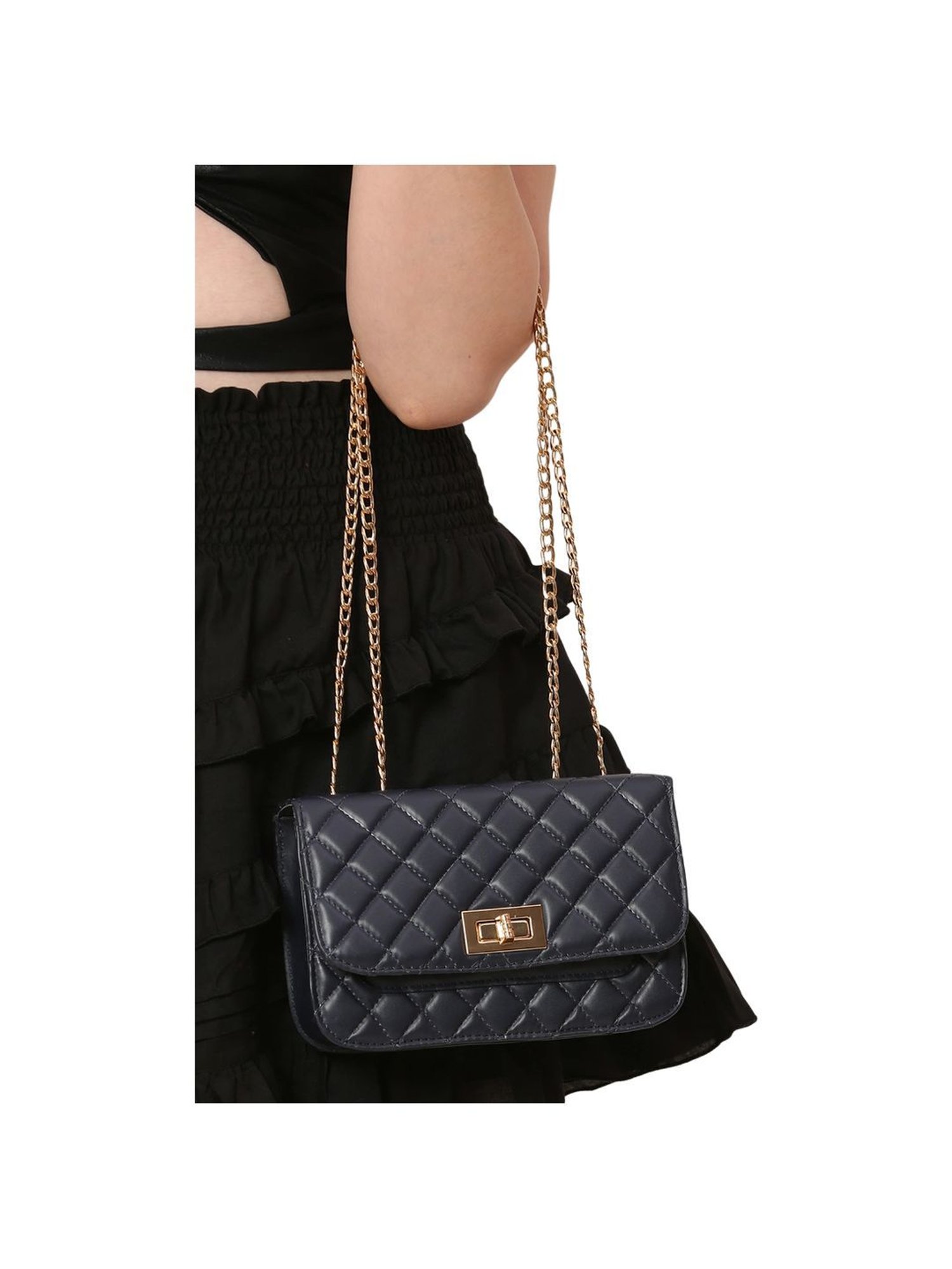 Carlton London Navy Quilted Medium Sling Handbag