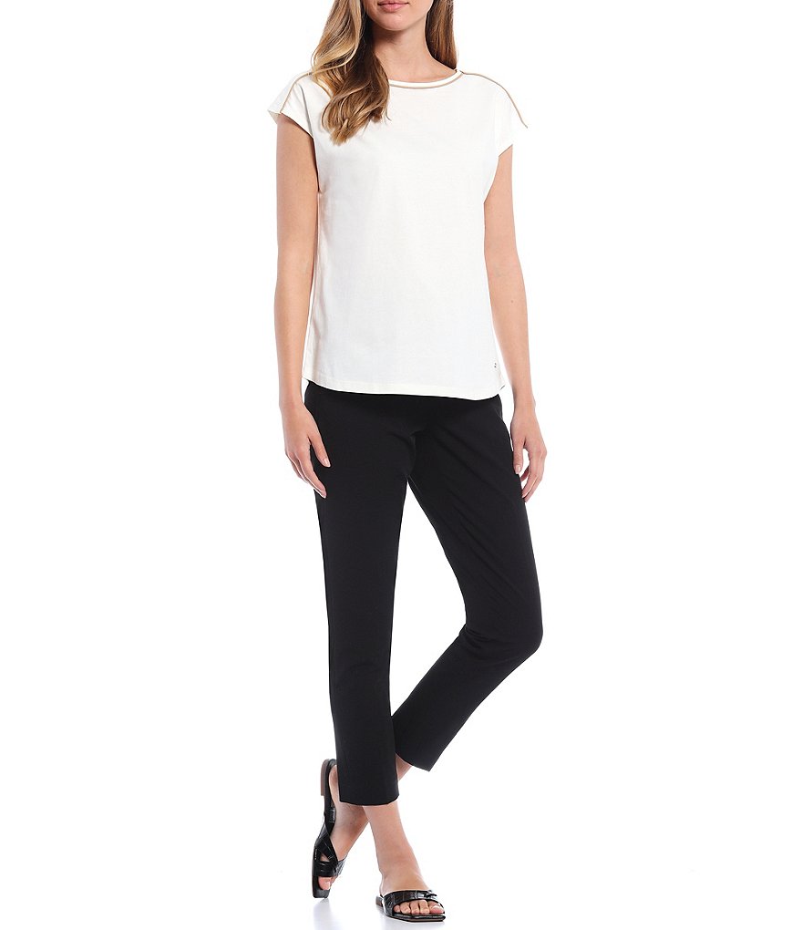 Tommy Hilfiger Lace Trim Crew Neck Cap Sleeve Top