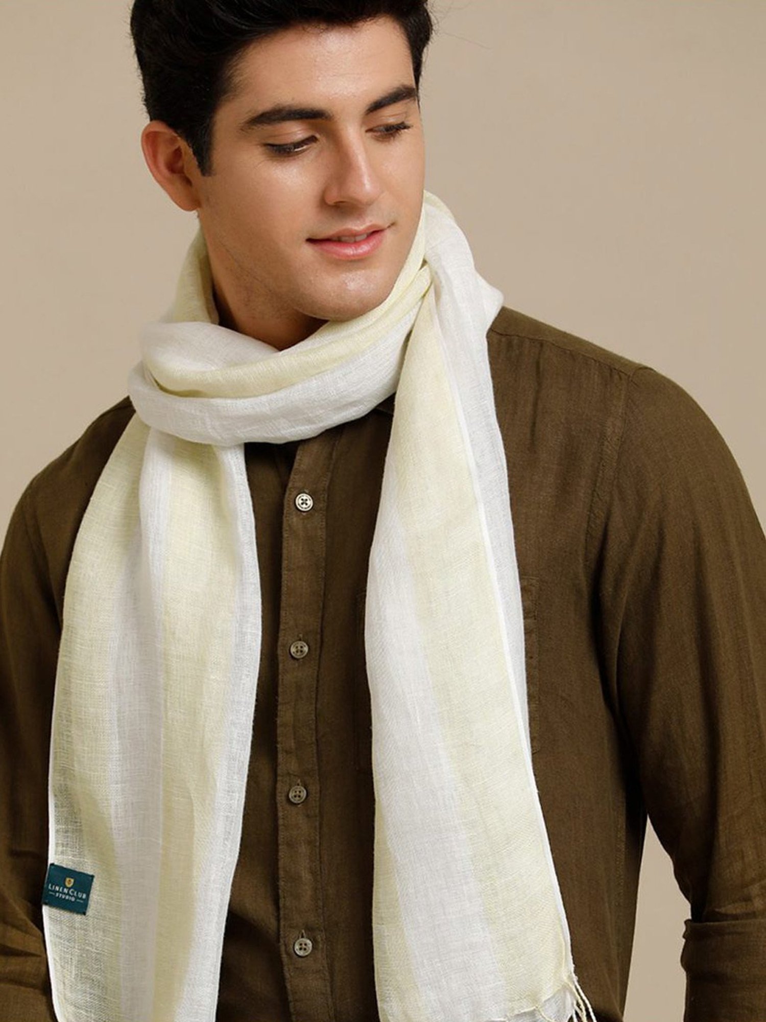 Linen Club White Striped Pure Linen Stole