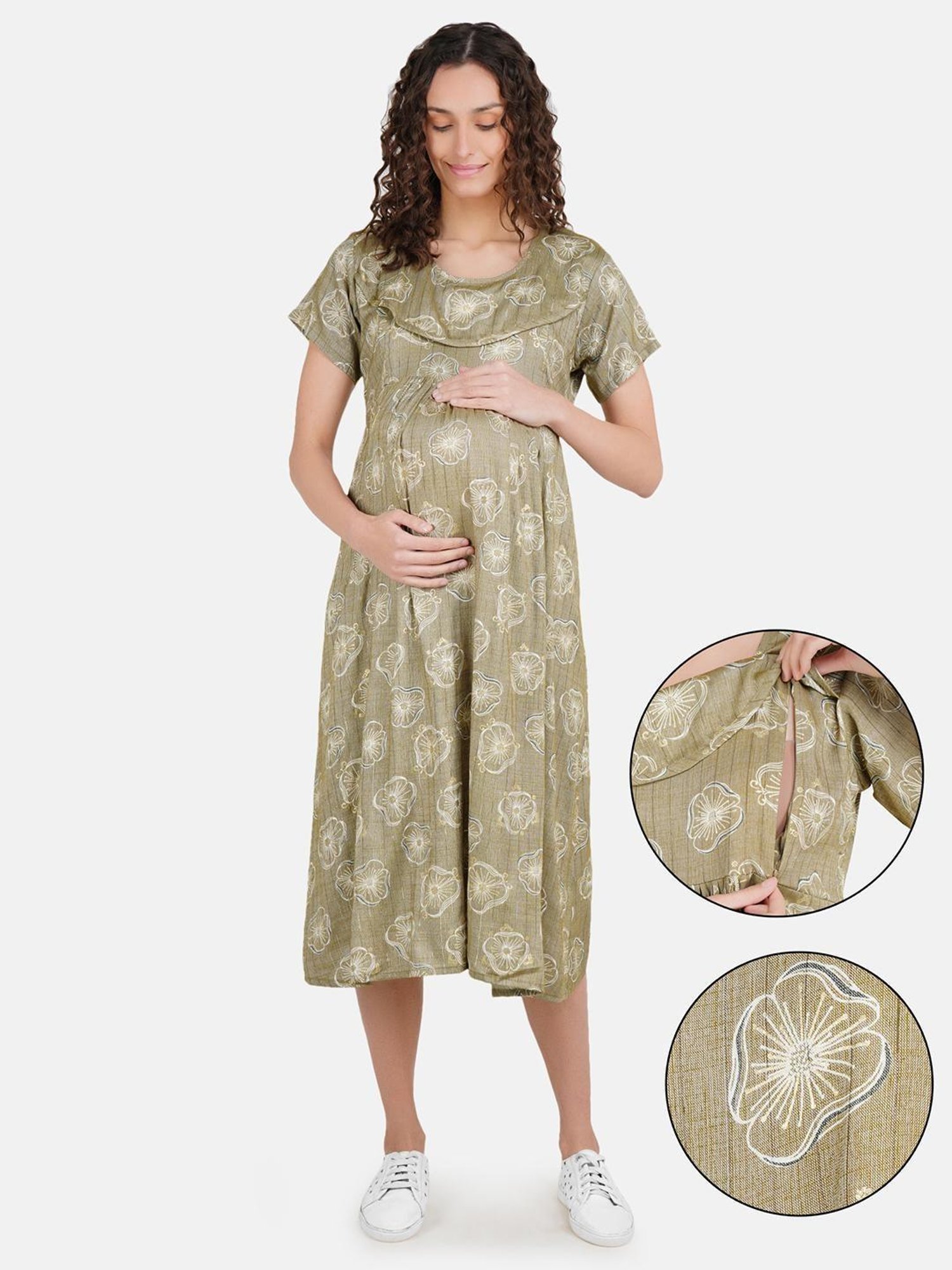 KOI SLEEPWEAR Olive Floral Print Maternity Dress
