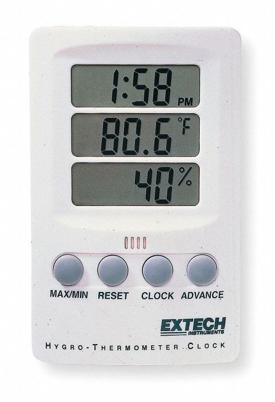 Extech Clock Digital Hygrometer,14 to 140 F  445702