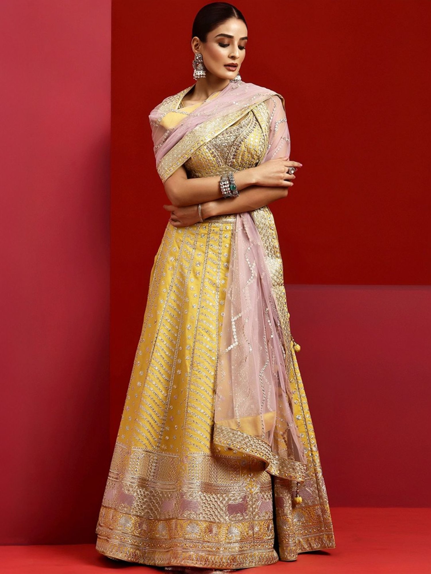 Libas Art Yellow Embroidered Lehenga Choli Set With Dupatta