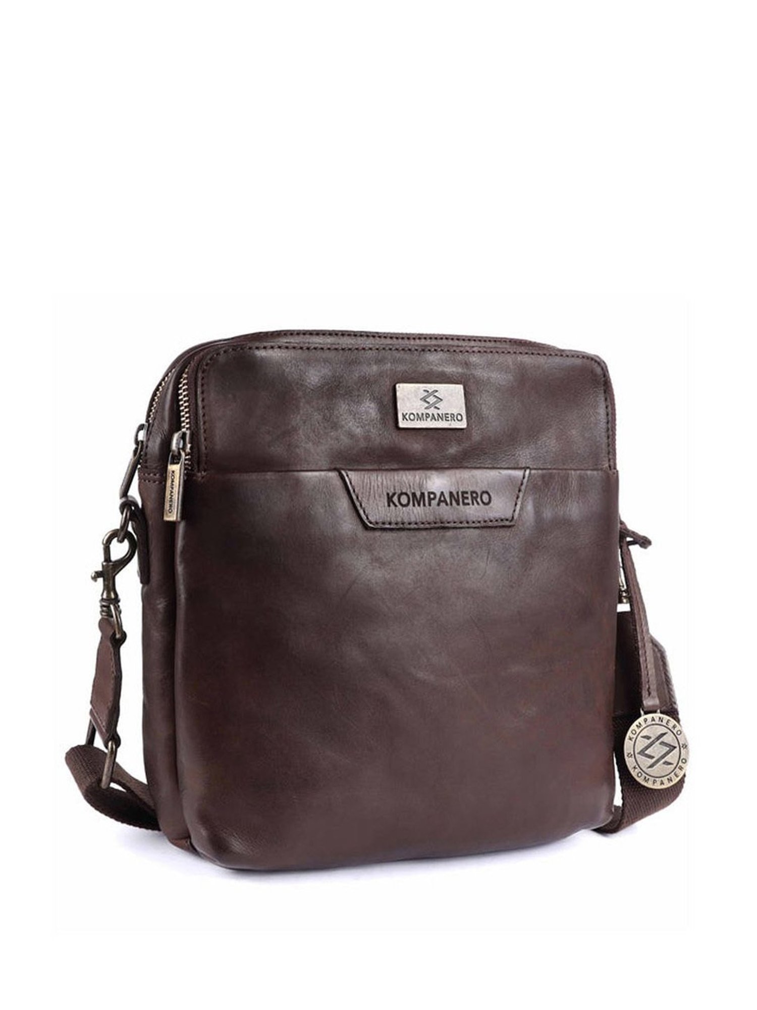 KOMPANERO Leo Dark Brown Leather Solid Cross Body Bag