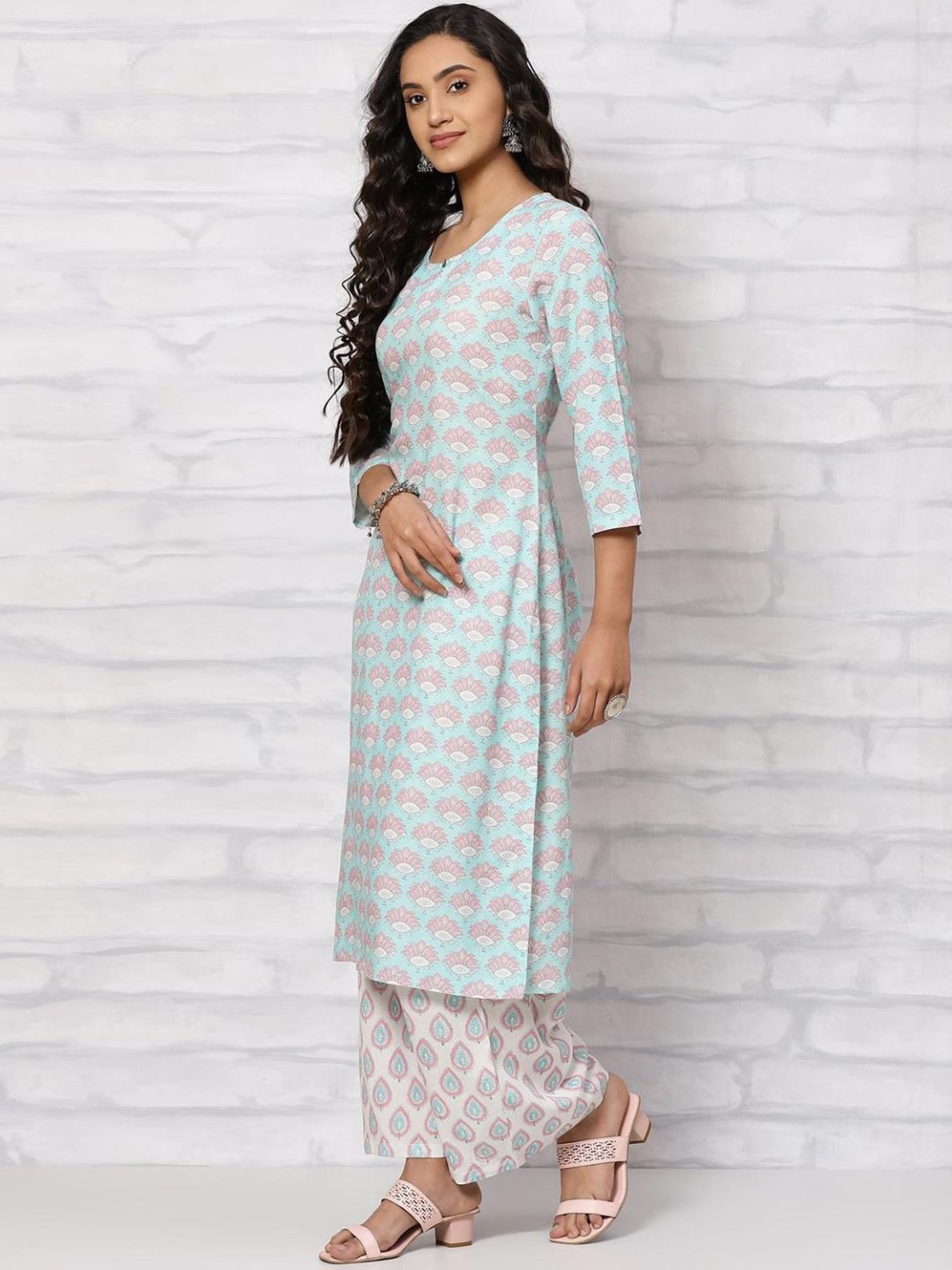 Rangriti Blue Printed Kurta Palazzo Set