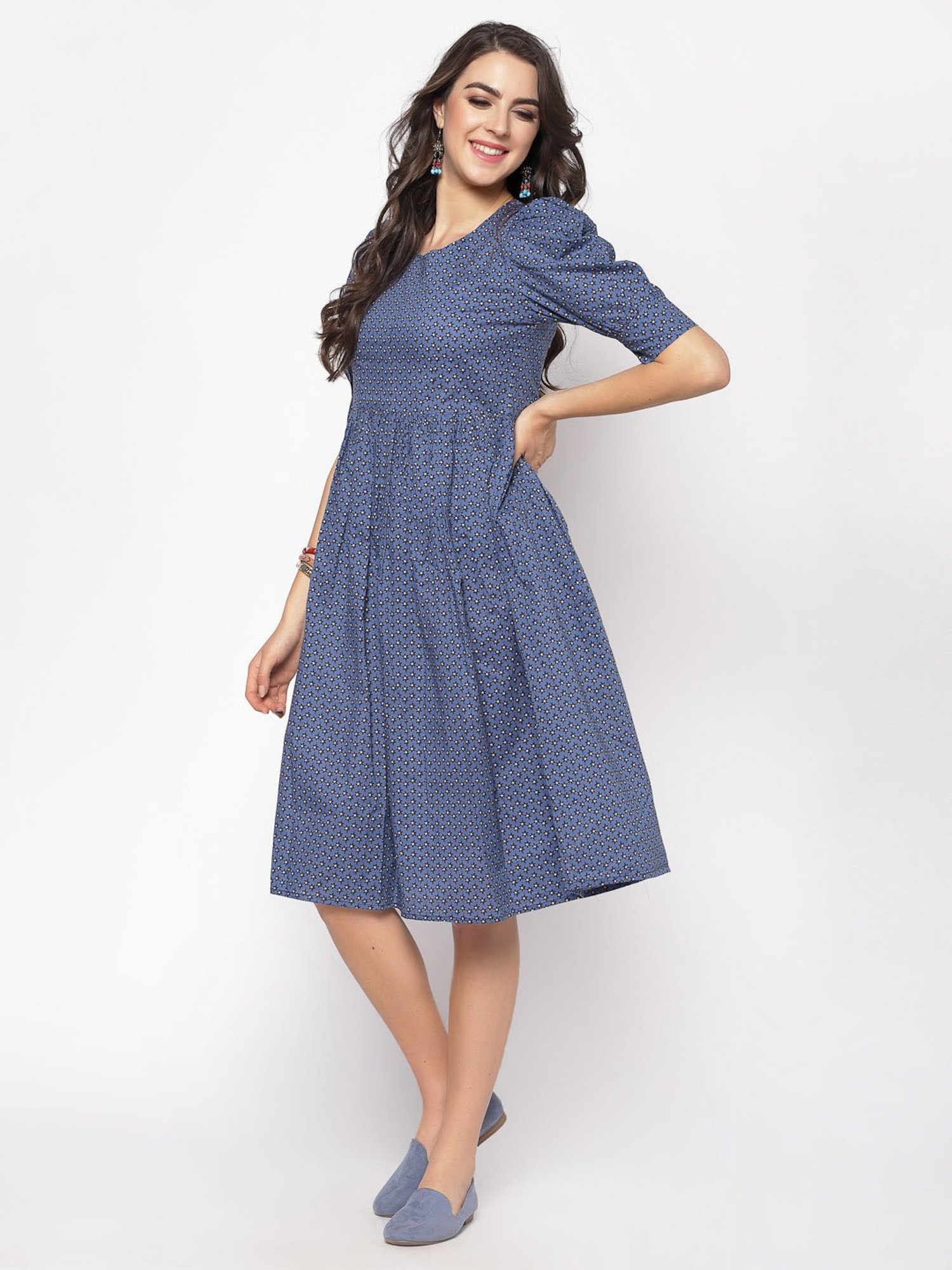 Sera Navy Printed Dress