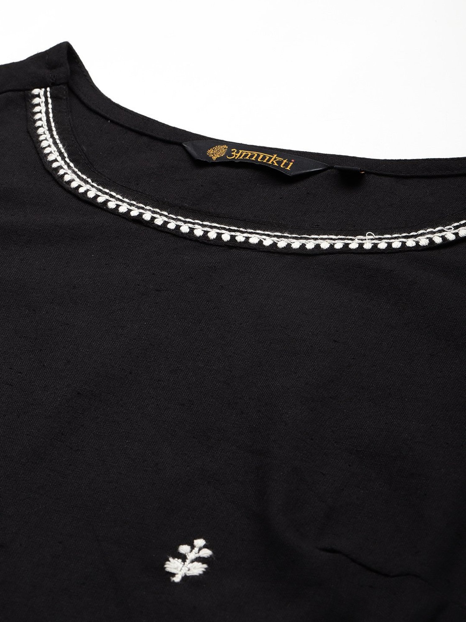 Amukti Black Embroidered A Line Kurta