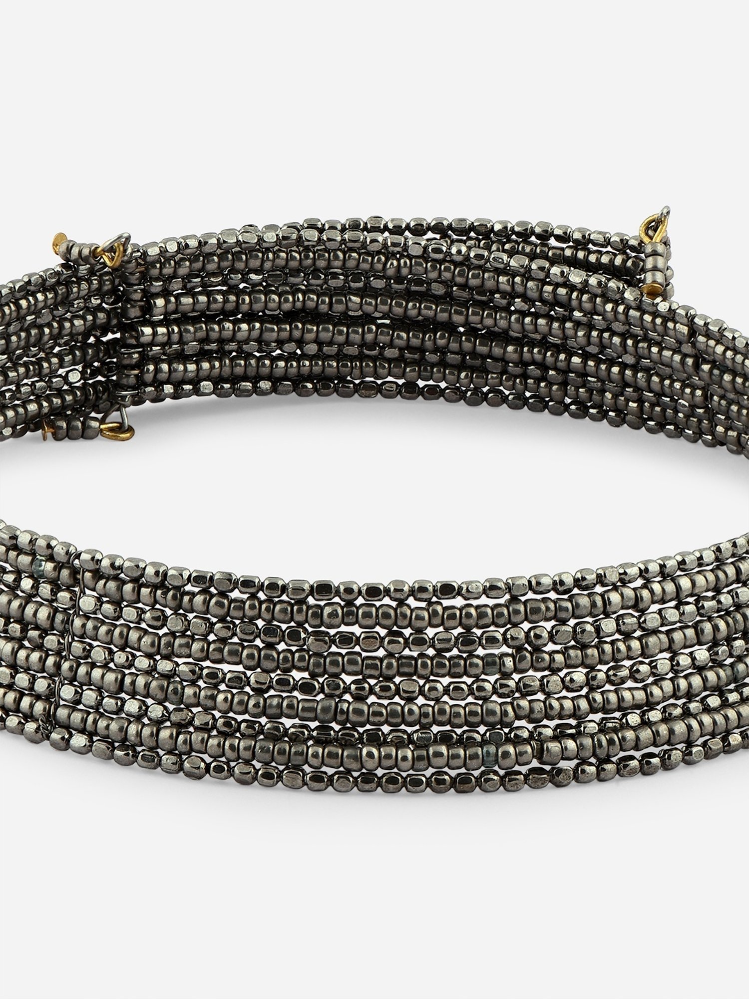 ToniQ Gold-Plated Beads Grey Partywear Multi Strands Choker Cuff Necklace for Women