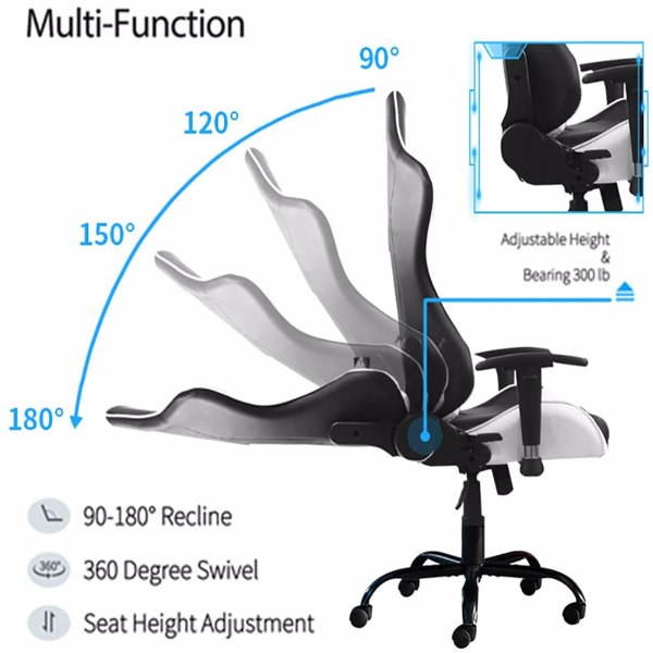 Gaming Chairs, Office Swivel Chairs, with Headrest and Lumbar Pillow, Black-White