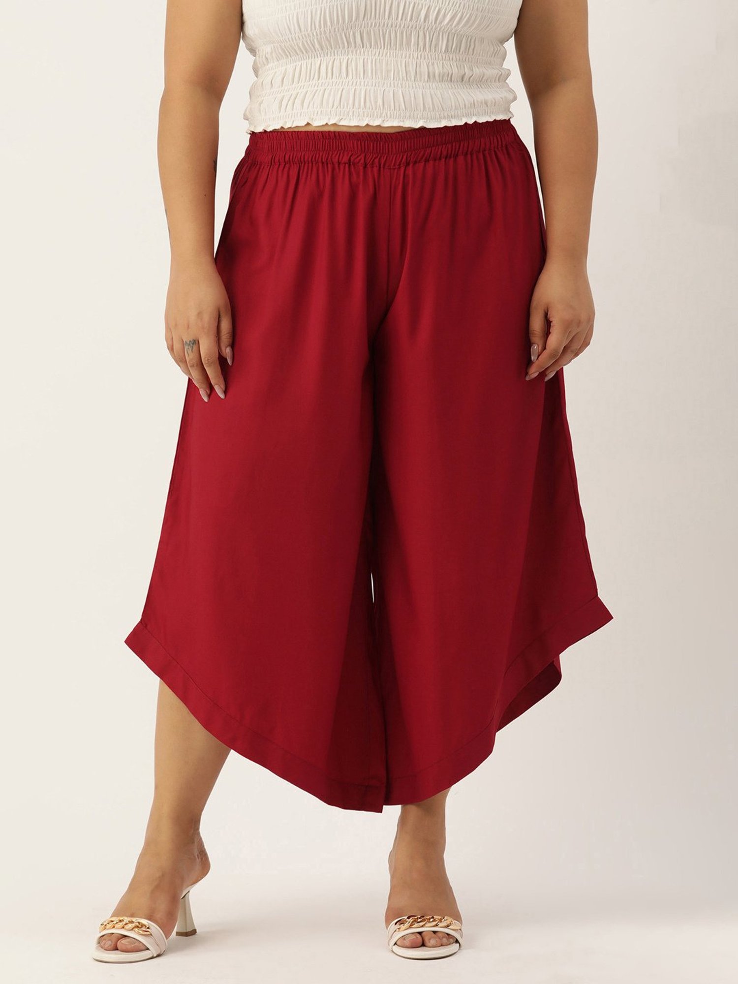 theRebelinme Maroon Relaxed Fit High Rise Plus Size Culottes