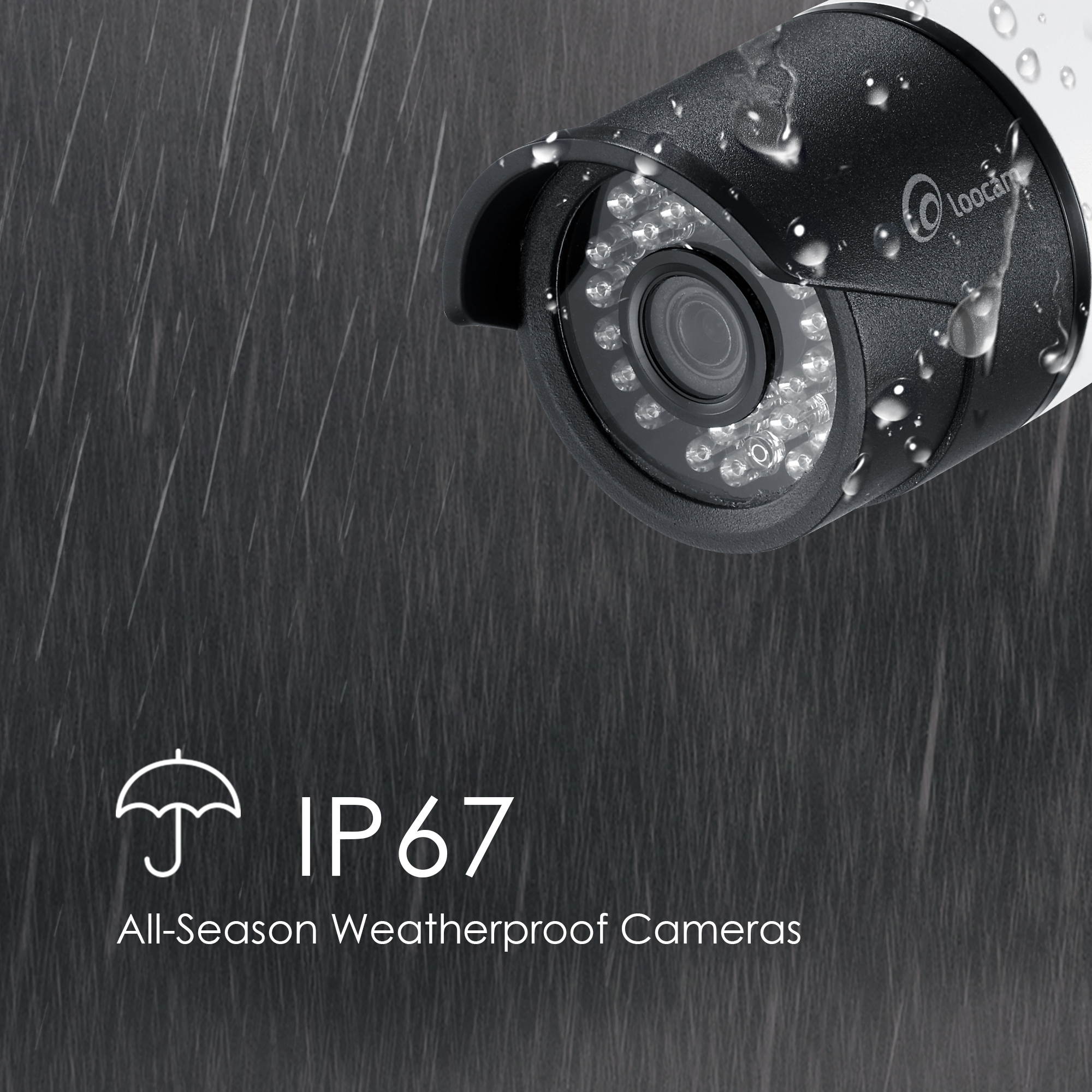 Loocam FHD 1080p Security Camera System, 8 Channel Surveillance DVR w/2TB HDD, 6 x 2MP 1920TVL IP67 Weatherproof Outdoor CCTV Camera, Automatic 150ft Night Vision, Free Andriod and iOS Loocam APP